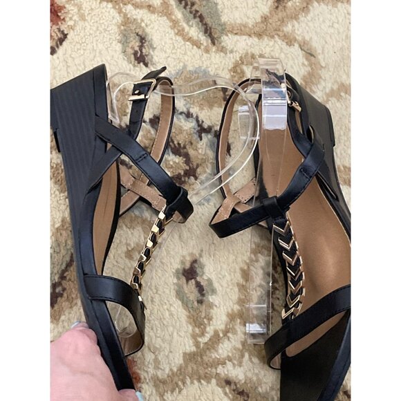 Vionic Cali Wedge Sandals Size 10 Black Leather Strappy - Picture 3 of 11
